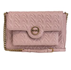 NWT PINKO 28 Peony Crossover Pink Eco Nappa Leather Gold Shoulder Crossbody Bag